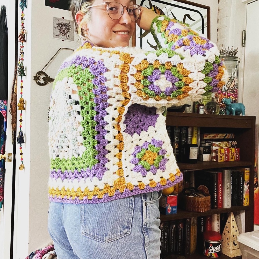 Purple haze sweater! Handmade acrylic jacket by myself? Size small medium!